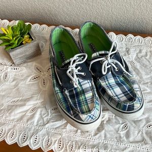 Sperry Top-Sider Blue, White & Green Plaid Boat Shoe Size 8